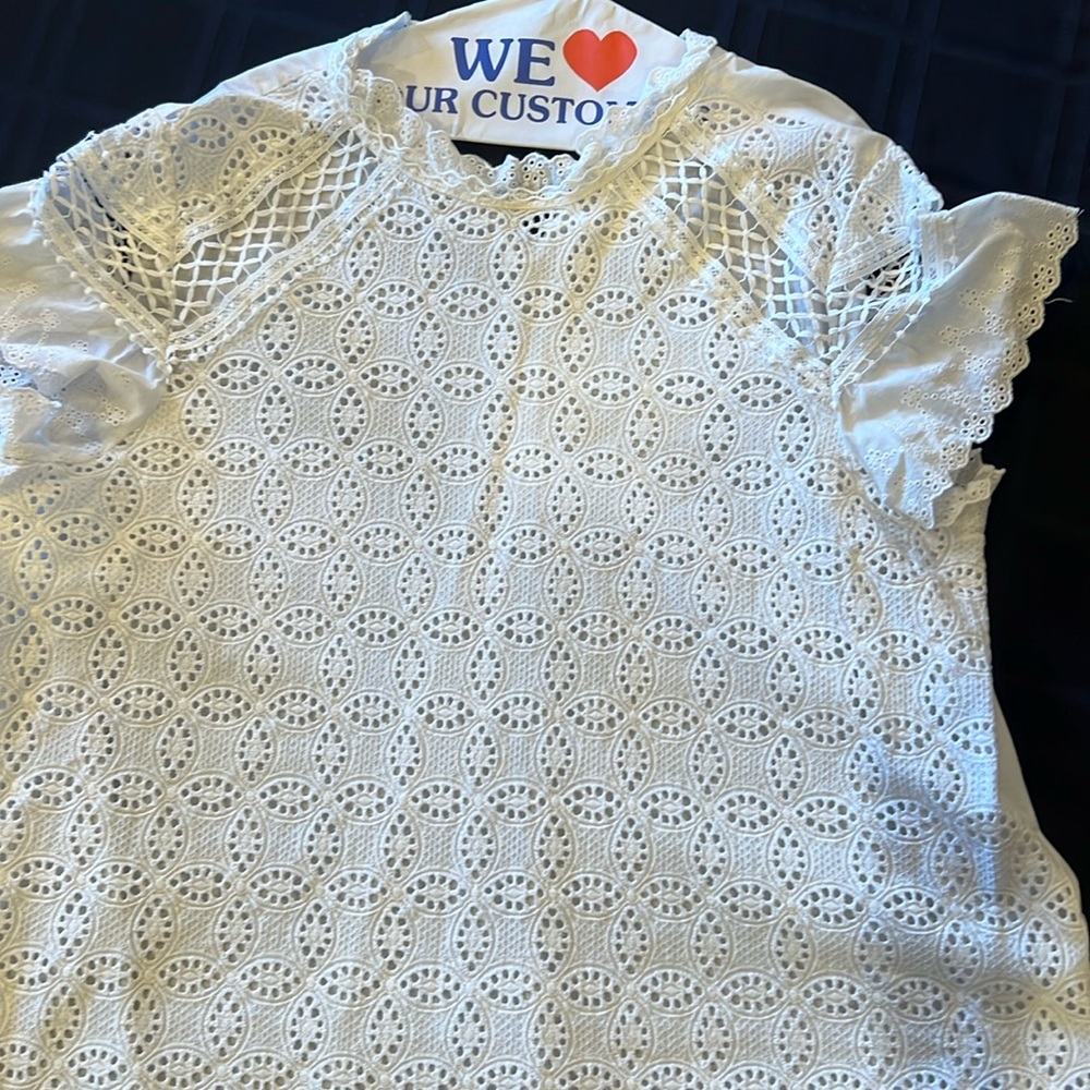 Women shirt sleeve, white eyelet shirt
